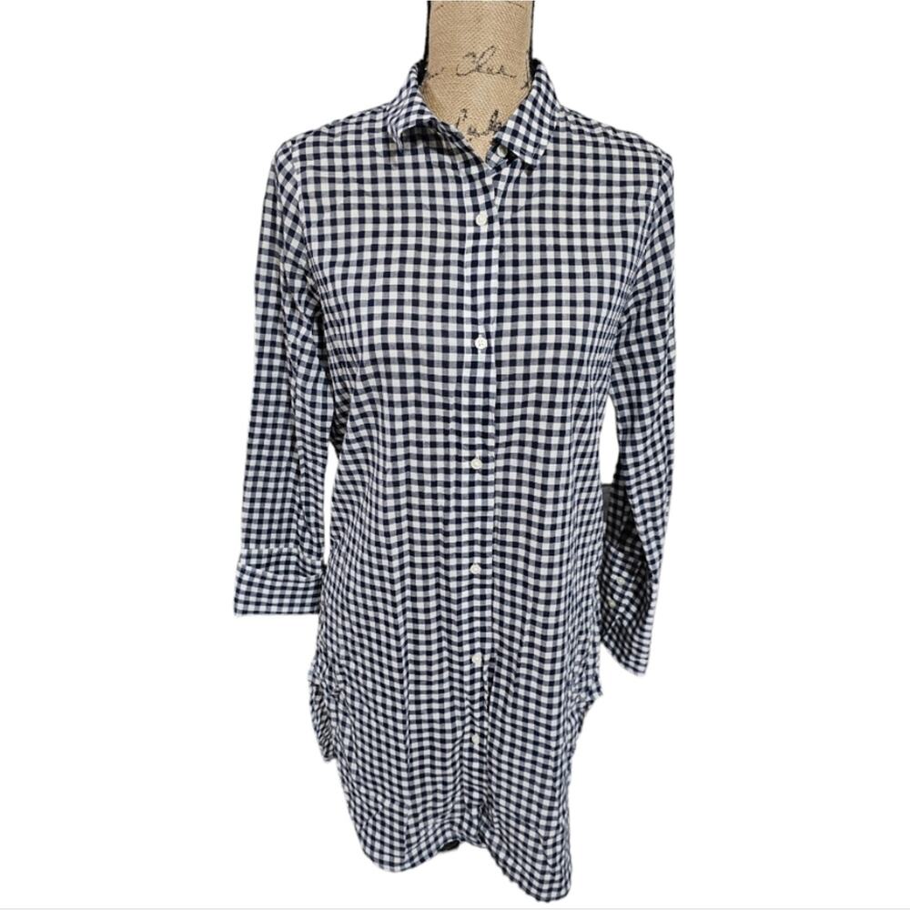J. Crew Re-Imagined Navy and White Plaid Shirt Dress Size XS